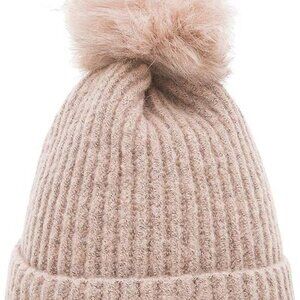 Heritage Traditions  Soft Touch Rib Faux Fur Pom Pom Beanie Hat - Pink  NWT